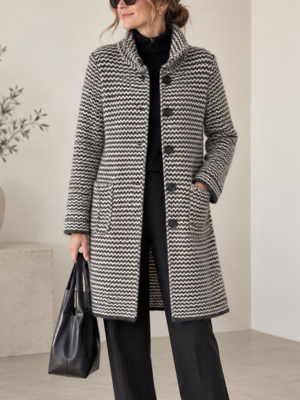 Cocogio Wool And Alpaca Textured Sweater Jacket